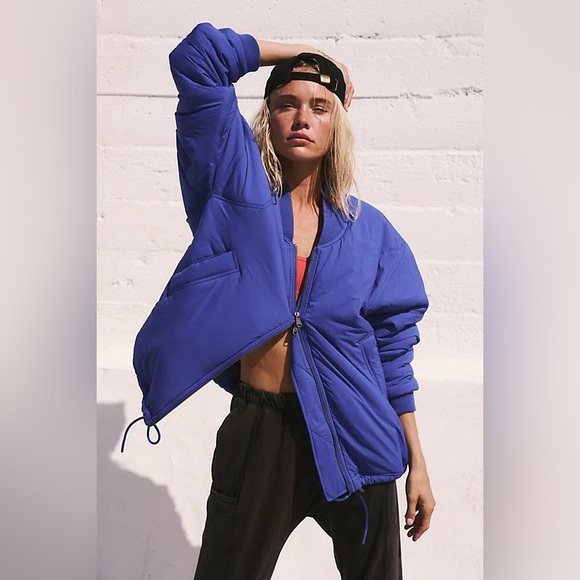 New Free People Movement Midnight Moon Solid Bomber Jacket Cobalt Blue XS/S/M - Picture 1 of 11
